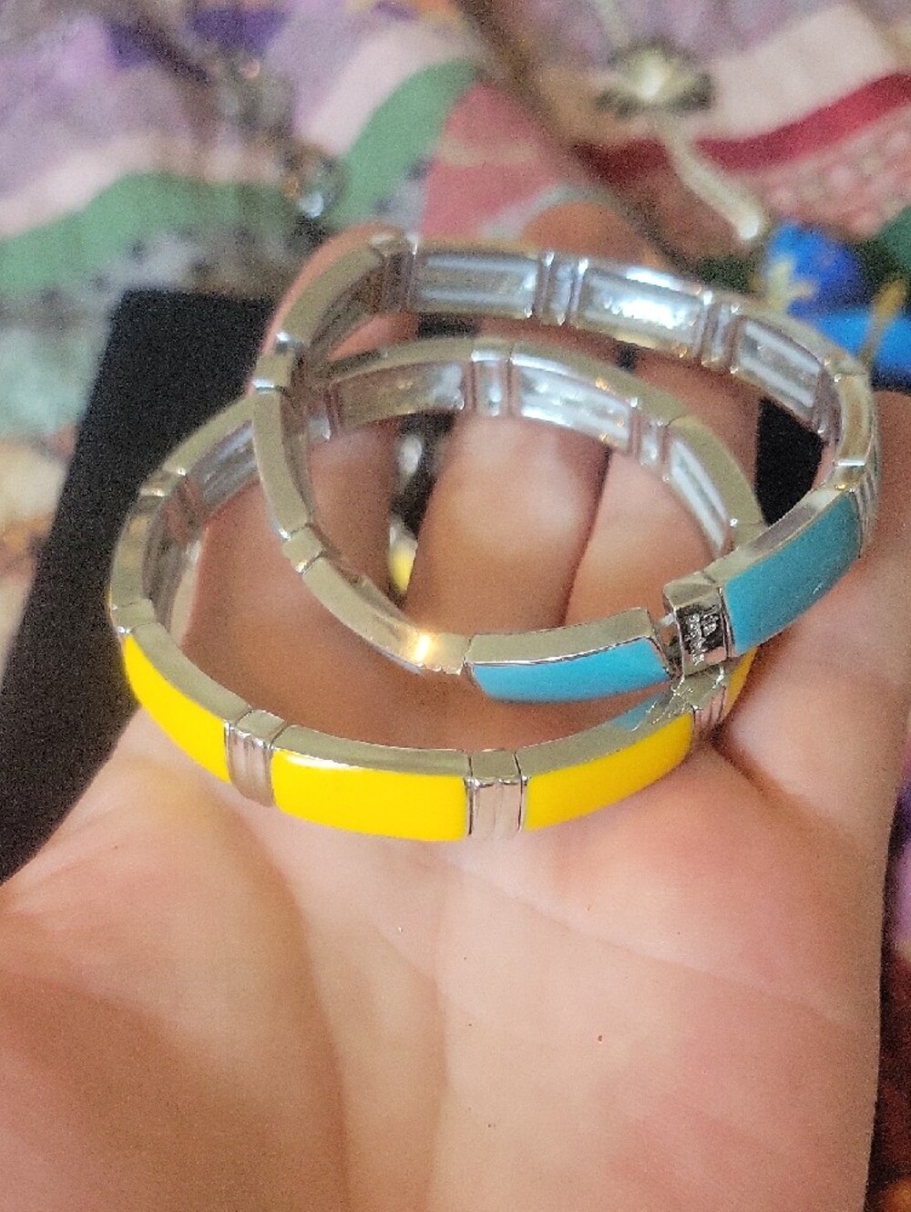 Yellow and Turquoise Enamel Stretch Bracelet Set by - Picture 2 of 3